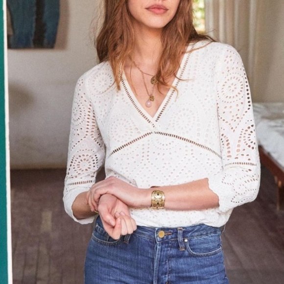 Sezane Tops - SEZANE andrea white eyelet lace blouse✨L/42